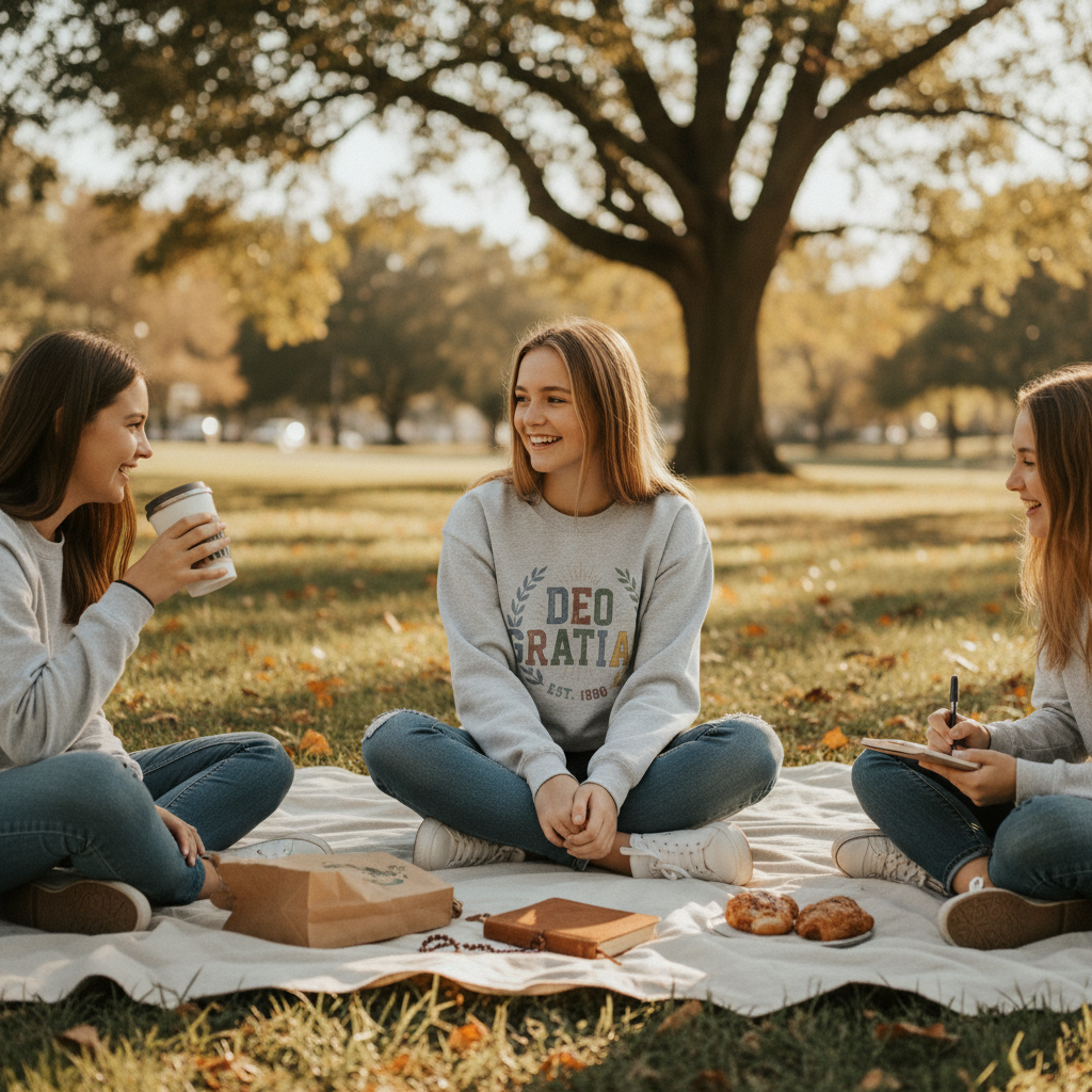 Deo Gratias Est. 1990 Vintage Laurel Catholic Crewneck Sweatshirt