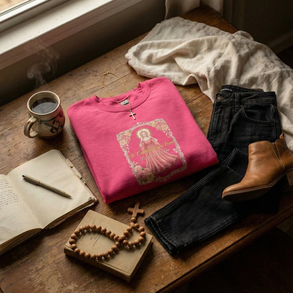 St. Catherine of Siena Patroness of Fire Crewneck Sweatshirt