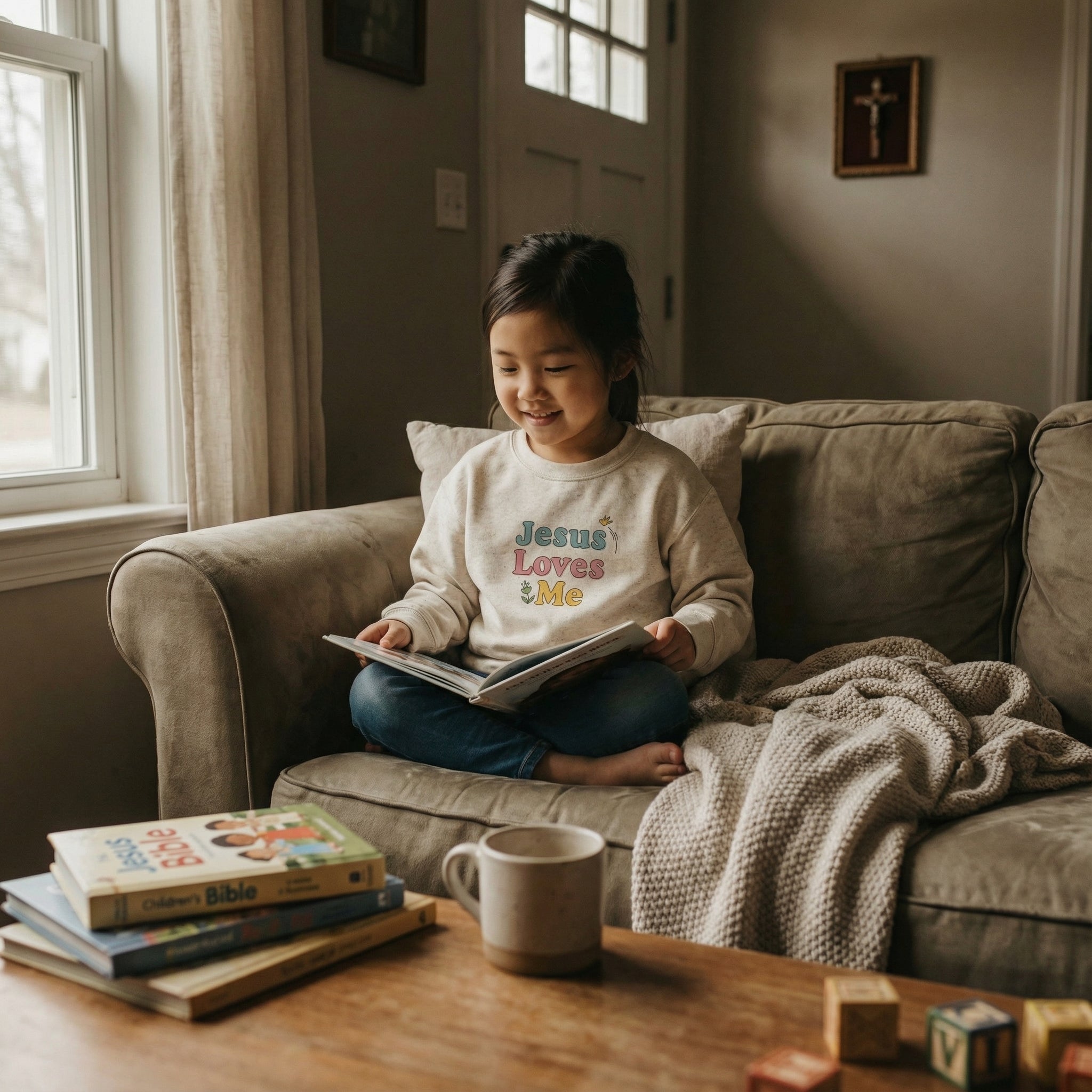 Sudadera pastel "Jesús me ama" para niño | Suéter cristiano para niño 