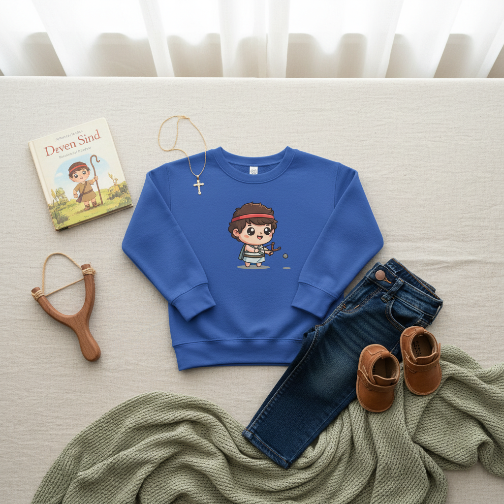 Sudadera infantil con el mensaje "David y Goliat: Valor católico" 