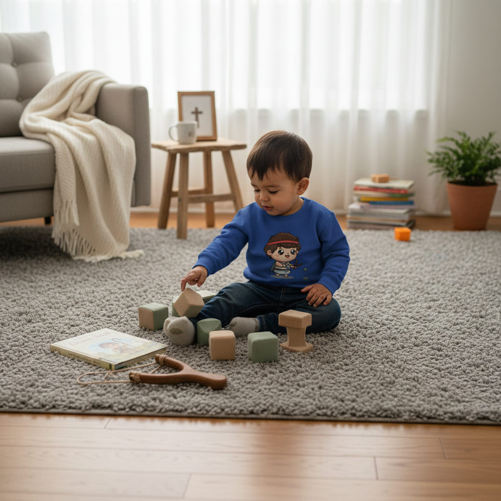 Sudadera infantil con el mensaje "David y Goliat: Valor católico" 