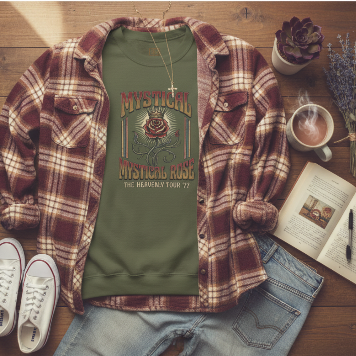 Mystical Rose Vintage Crewneck Sweatshirt | Catholic-Inspired Comfort